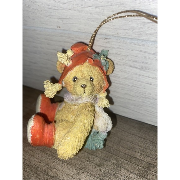 1992 Enesco Cherished Teddies Bear W/ Red Stocking Cap - Picture 3 of 7